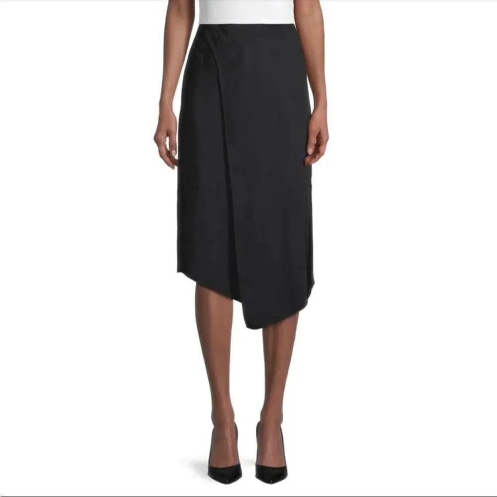 VINCE | Faux Wrap Black Midi Skirt Triacetate Women’s Size 12